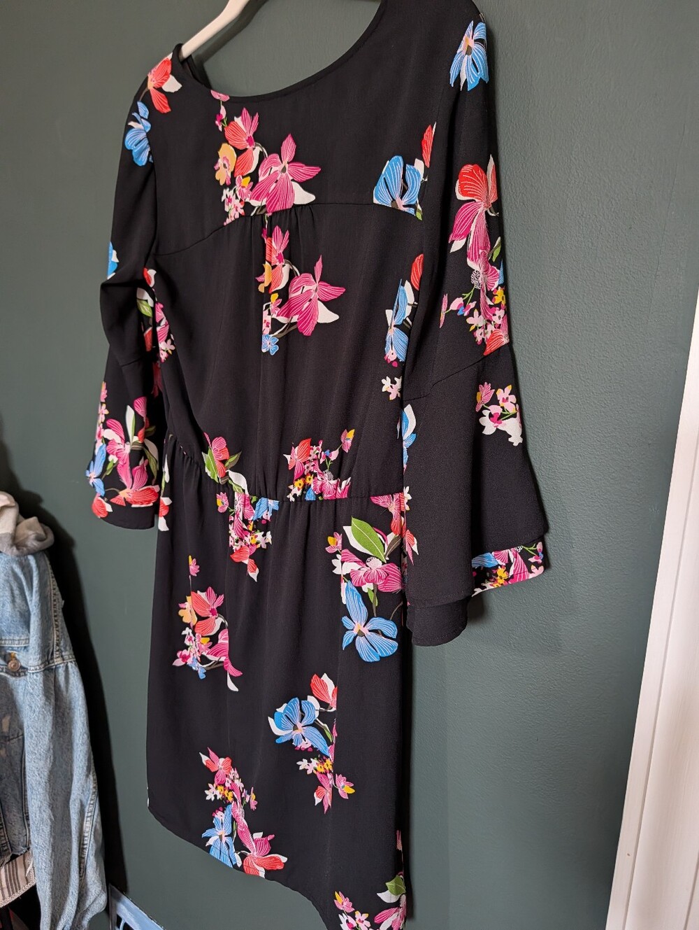 a new day Black Dress with Pink and Blue Orchid Print - Picture 5 of 5